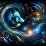 En glødende, udsmykket havtaske med indviklede mønstre svømmer gennem en hvirvlende kosmisk scene af stjerner og galakser, der blander elementer fra det dybe hav og det ydre rum i en surrealistisk, fantastisk stil. - Kunstig intelligens AI