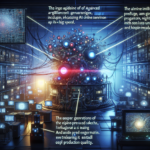 Et futuristisk serverrum med en lysende AI-kerne i midten, omgivet af skærme og kabler. Tekst på skærmen i forskellige stilarter beskriver avanceret AI-teknologi og maskinlæringsprocesser. - Kunstig intelligens AI