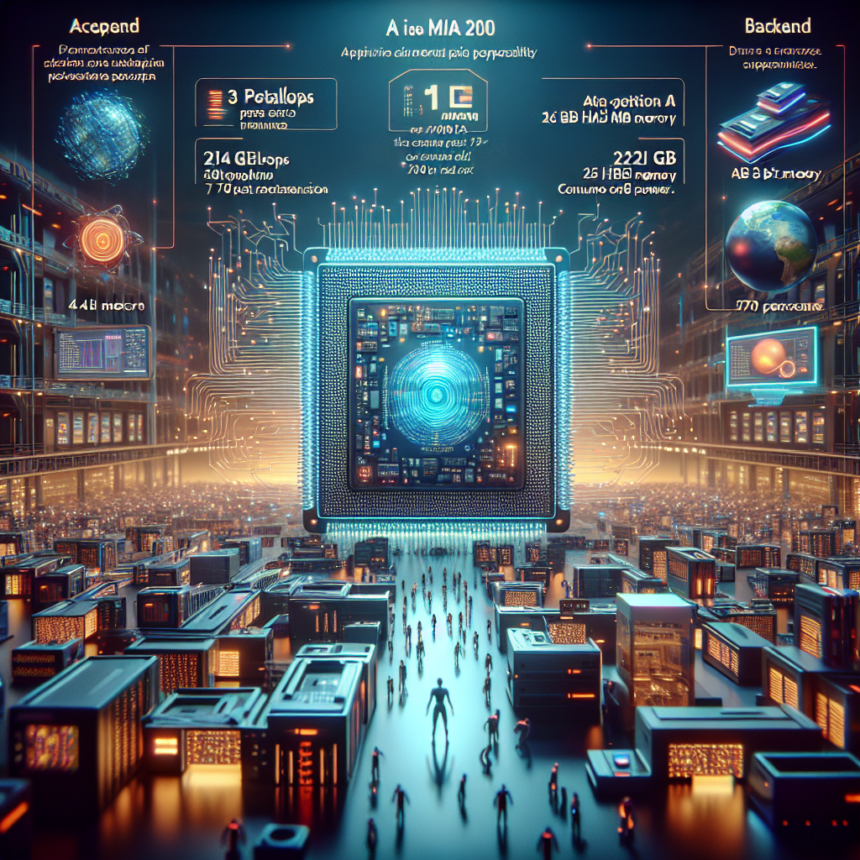 Et futuristisk bybillede har en gigantisk mikrochip i centrum med digitale skærme, der viser tekniske specifikationer som AI-hastighed, hukommelse og processorkraft, mens bittesmå menneskefigurer går rundt på lysende kredsløbslignende stier. - Kunstig intelligens AI