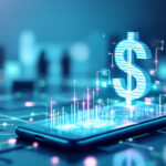 Et lysende digitalt dollartegn svæver over en smartphone på en futuristisk printplade og symboliserer mobilbank, digital finans eller onlinetransaktioner i et højteknologisk miljø. - Kunstig intelligens AI