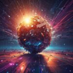 En lysende, geometrisk kugle bestående af skår og kredsløb svæver over et digitalt gitter, mens livlige lys- og energistråler stråler udad i et futuristisk sci-fi-miljø. - Kunstig intelligens AI