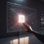 En hånd strækker sig mod en lysende digital skærm med kredsløbslignende mønstre, hvilket antyder futuristisk teknologi eller interaktion med kunstig intelligens i et mørkt, moderne miljø. - Kunstig intelligens AI