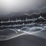 Abstrakt billede af hvide lydbølger og linjer på en mørk baggrund med farveovergang, der skaber en fornemmelse af bevægelse og energi, mens prikker og lyseffekter understreger det dynamiske, futuristiske udtryk. - Kunstig intelligens AI