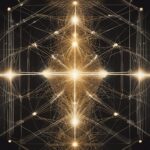 Strålende gyldne lys og linjer danner et geometrisk, symmetrisk mønster på en mørk baggrund, der minder om et digitalt eller abstrakt netværk med krydsende punkter og strålende knudepunkter. - Kunstig intelligens AI