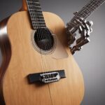 En robothånd strummer på strengene på en akustisk guitar, hvor teknologi og musik smelter sammen foran en neutral baggrund. - Kunstig intelligens AI